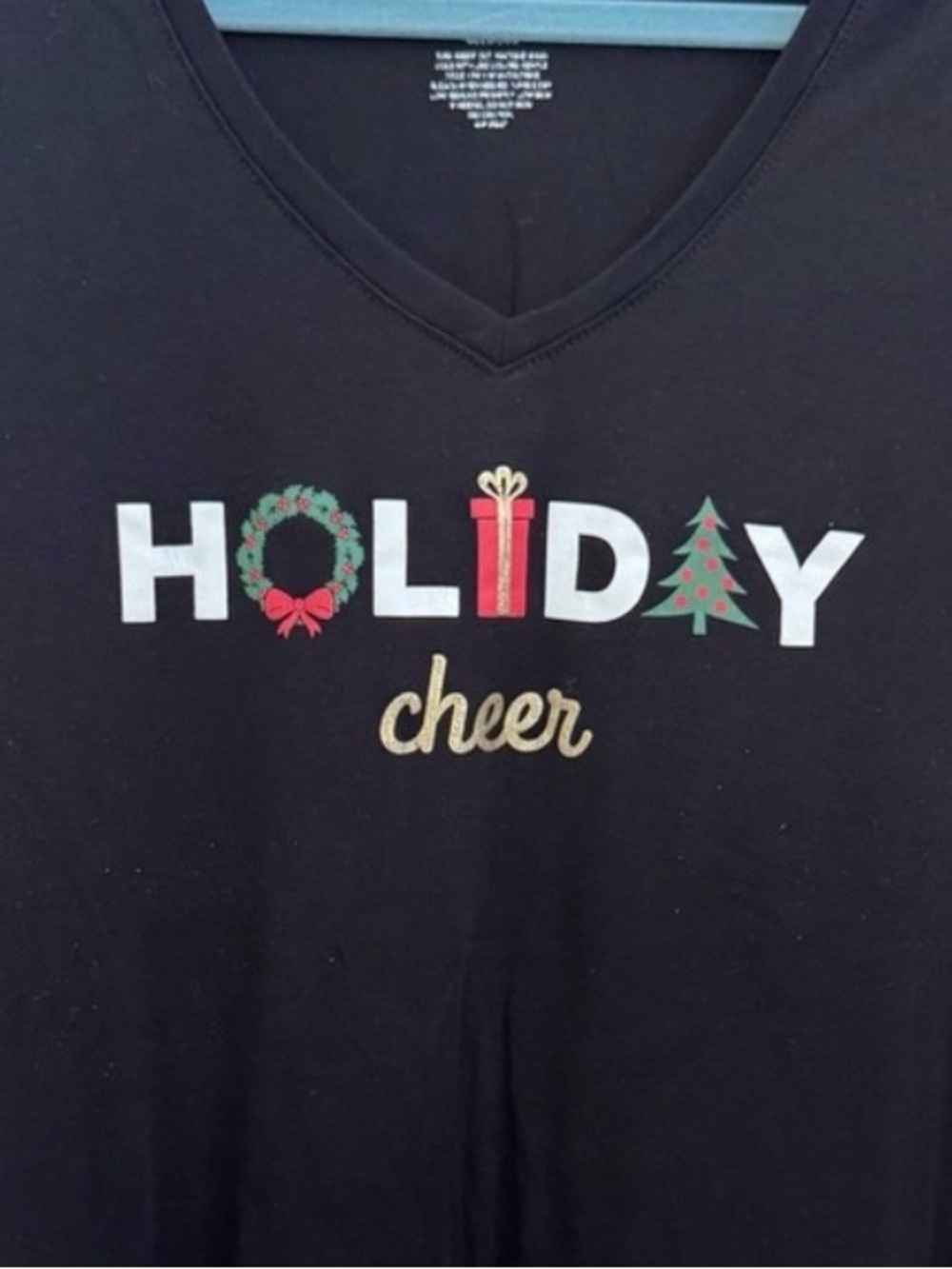 Apt. 9 Black Holiday Cheer V-Neck Tee with Colorful Festive Graphic